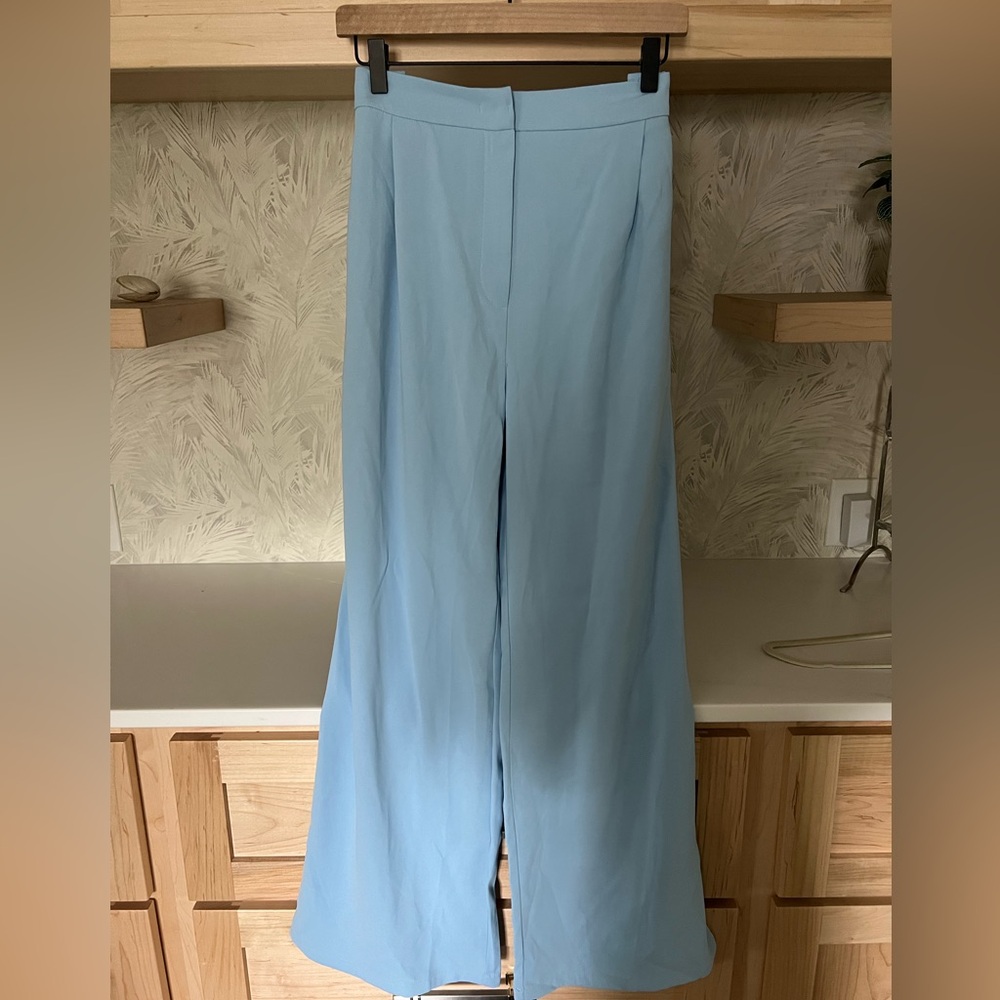 Blue wide leg trousers with stretchy waistband